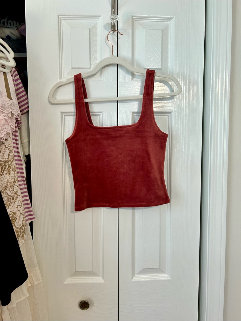 Express Velvet Square Neck Crop Tank Top in Dusty Rose